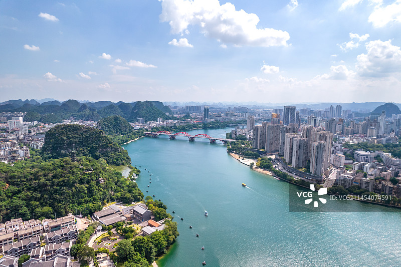 航拍广西柳州城市风光全景图片素材
