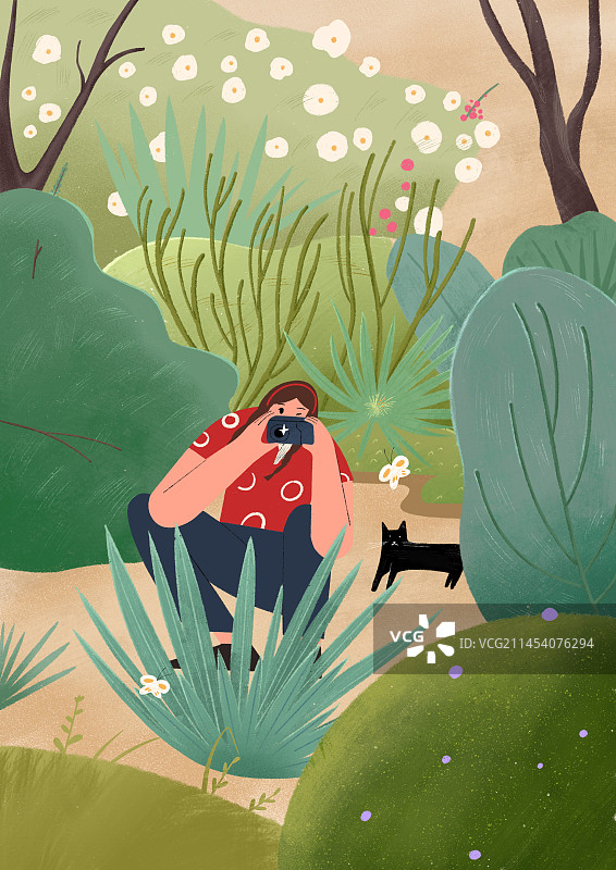 户外自然绿植露营郊游手绘感肌理清新节气插画图片素材