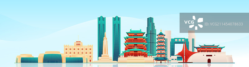 国风南昌城市地标建筑彩色矢量插画海报图片素材