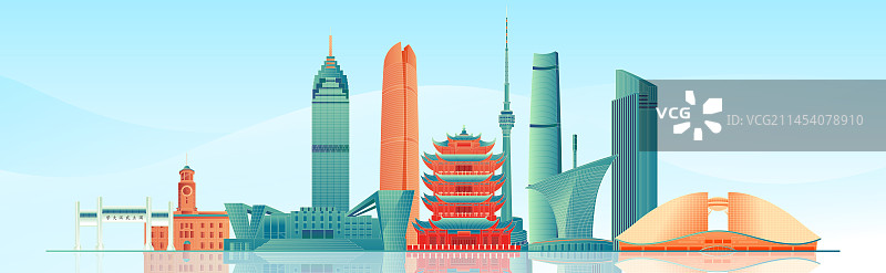 国风武汉城市地标建筑彩色矢量插画海报图片素材