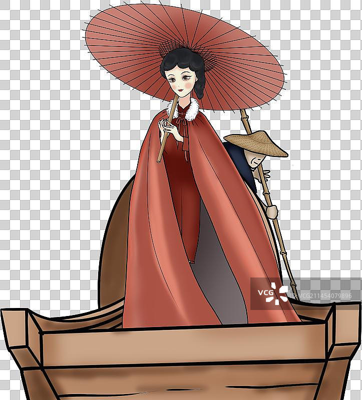 民国红衣旗袍打伞红披风女人图片素材