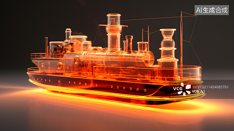 【AI数字艺术】水晶玻璃三维轮船模型图片素材