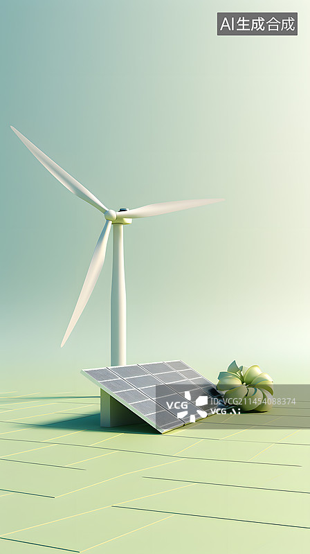 【AI数字艺术】清洁能源3D风力发电图片素材