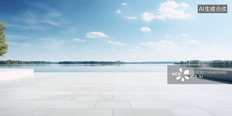 【AI数字艺术】湖边水面广场平台停车场图片素材