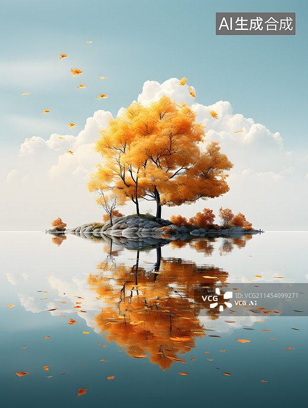 【AI数字艺术】秋天里的一棵树图片素材