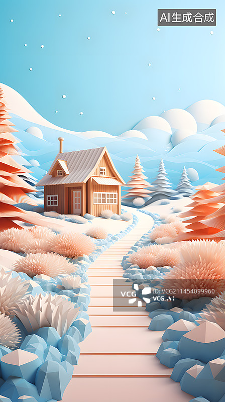 【AI数字艺术】雪天圣诞节后的小屋子图片素材