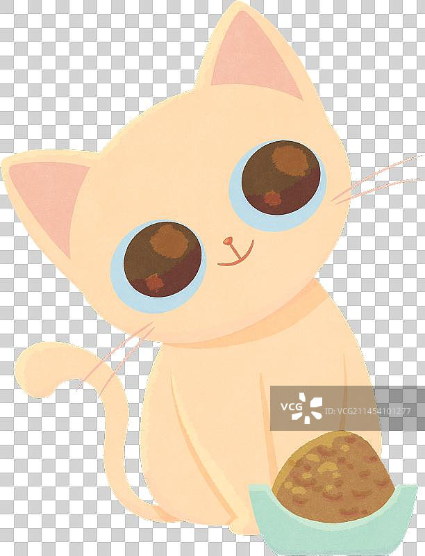 可爱歪头白猫吃猫粮图片素材