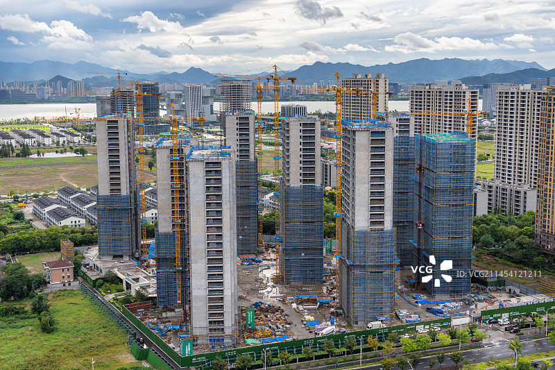 浙江杭州滨江浦沿建设中的高楼工地图片素材