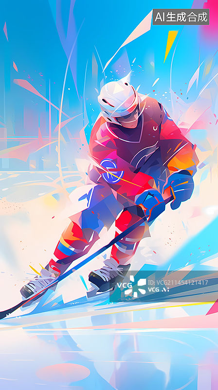 【AI数字艺术】男子运动员身穿护具打冰上曲棍球的潮流插画图片素材