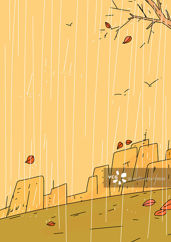 秋天下雨手绘抽象简笔画插画背景设计素材图片素材