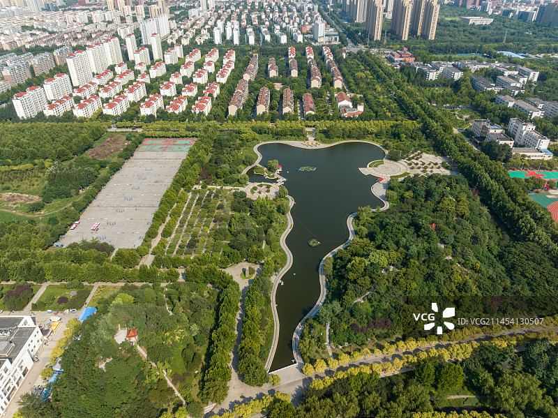 中国山东理工大学稷下湖航拍图片素材