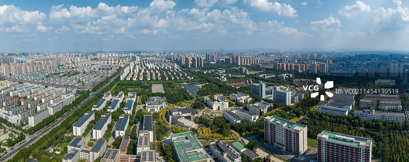 中国山东理工大学城市天际线航拍图片素材