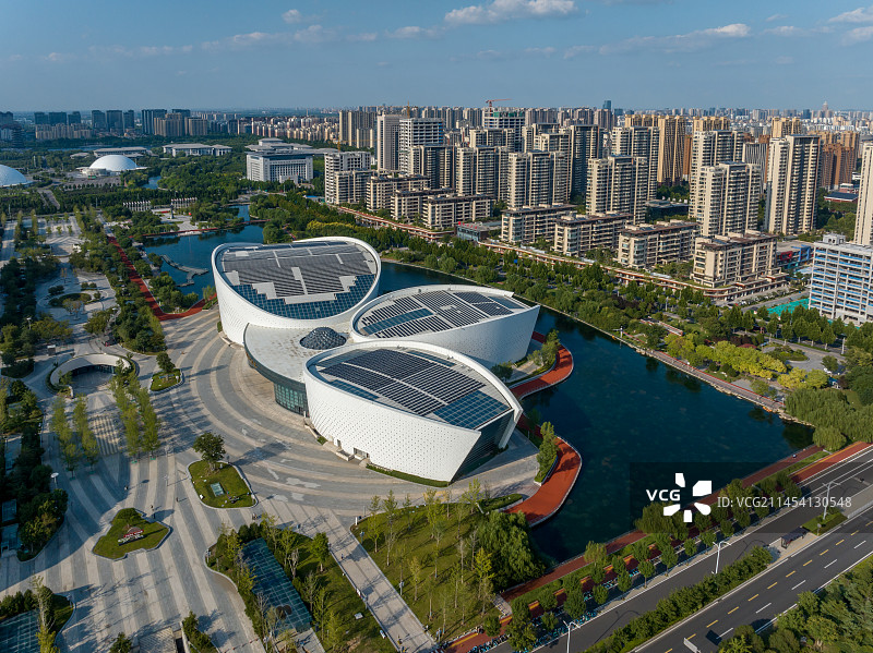 中国山东淄博大剧院航拍图片素材