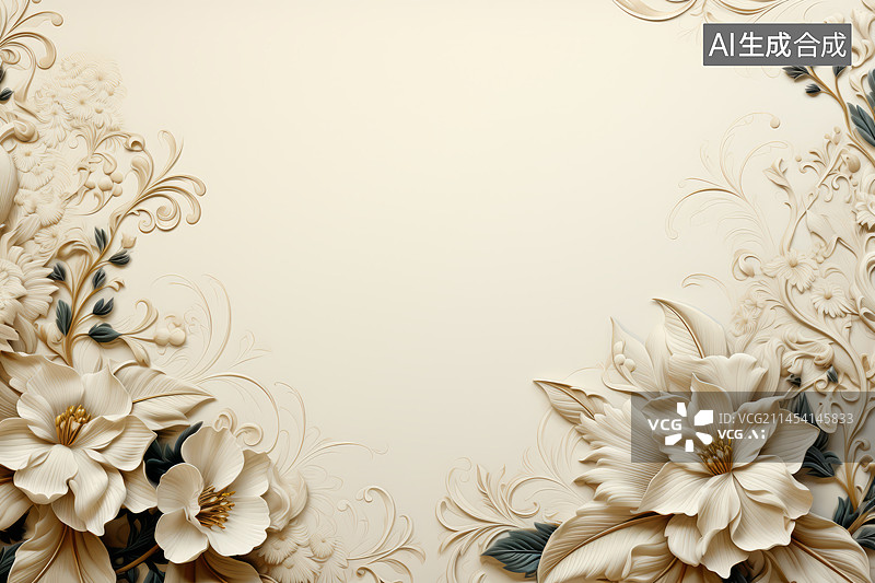 【AI数字艺术】白色花边请柬贺卡背景图图片素材