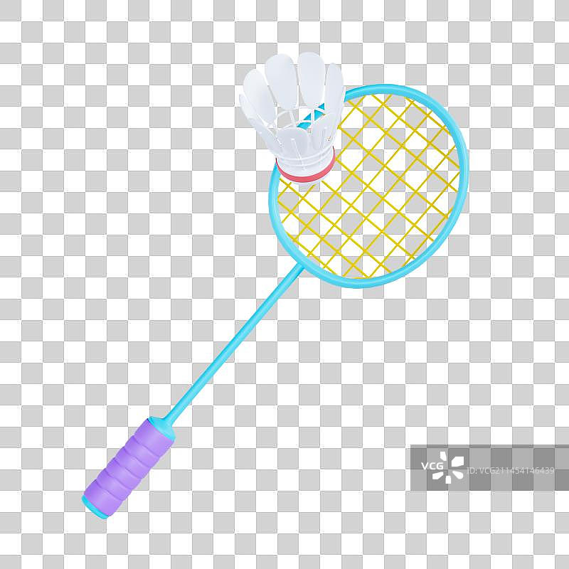 3D立体羽毛球拍体育用品运动元素图片素材