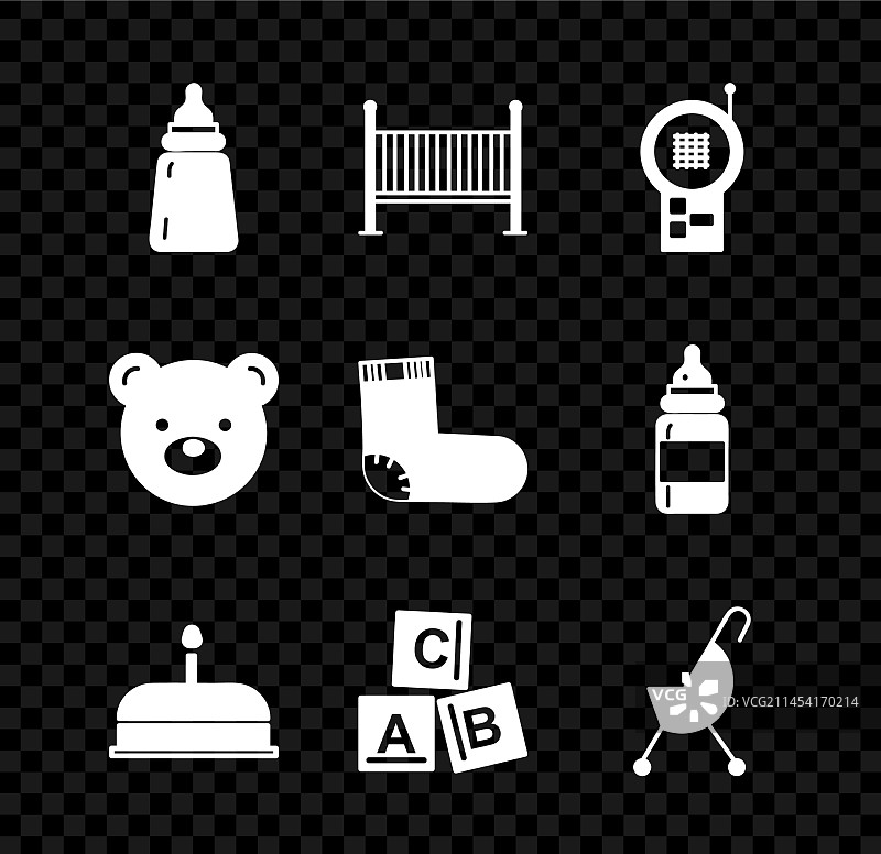 婴儿奶瓶、婴儿床、监视器图案图片素材