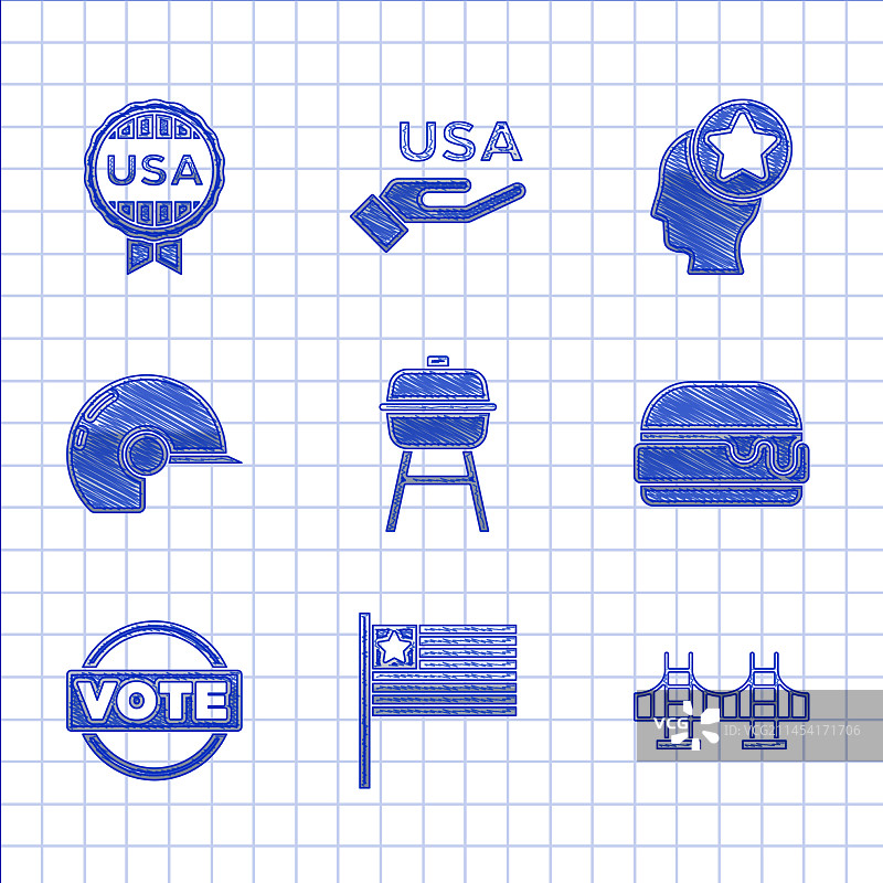 烧烤架美国国旗金门大桥套装图片素材