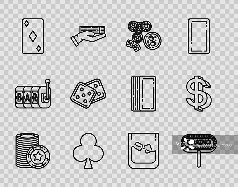 赌场筹码、游戏骰子和标牌图片素材