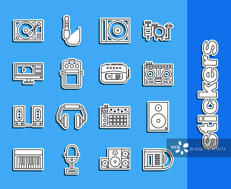 黑胶唱片立体声扬声器DJ遥控器线条素材图片素材