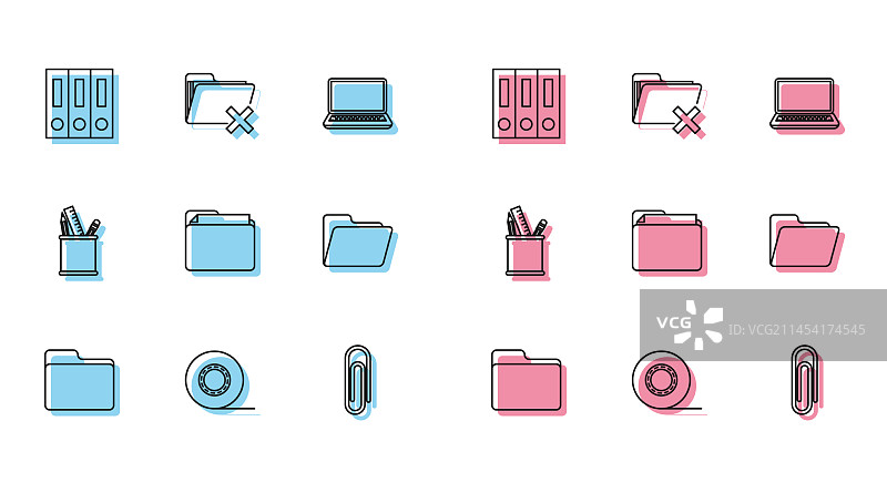 线条文档文件夹与办公文件夹设置图片素材