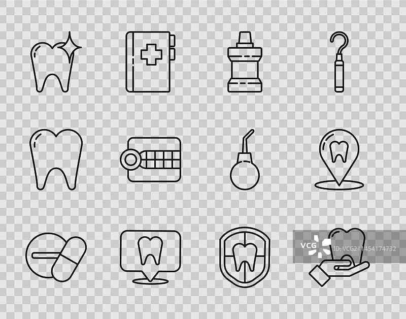 药品药丸或药片漱口水牙齿护理系列图标图片素材