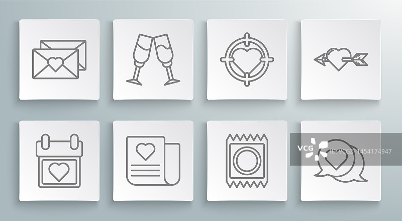 带有心形香槟酒杯的线性日历图片素材