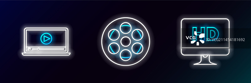 带高清视频的电脑显示器线条设计图片素材