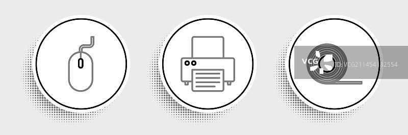 线条图案：苏格兰威士忌、电脑鼠标与打印机图标图片素材