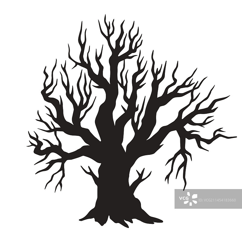 凋零的森林树木单色贴纸图片素材