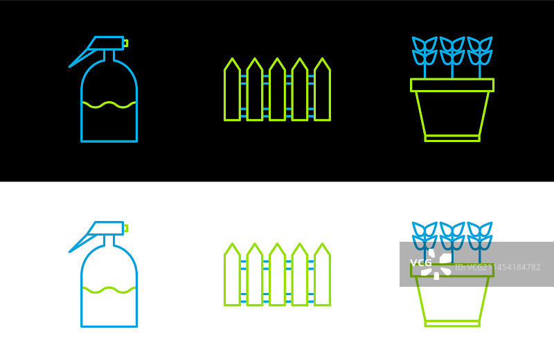 盆栽植物、花园喷雾器、栅栏图片素材