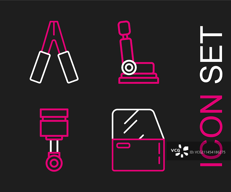 汽车车门、发动机活塞、座椅与电瓶线性组合图片素材