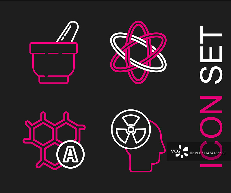 人类头部与放射性化学物质线条图标图片素材