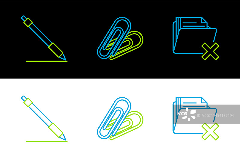 删除文件夹、钢笔和回形针线条图标图片素材