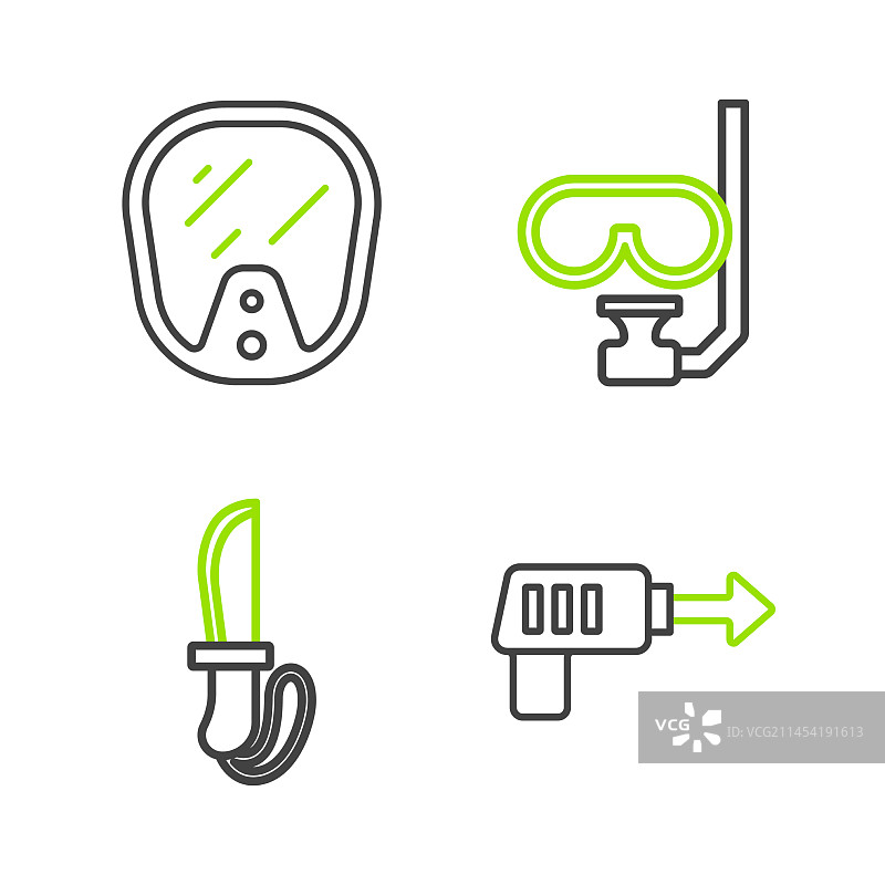 渔具套装：鱼叉、刀具、潜水面罩图片素材