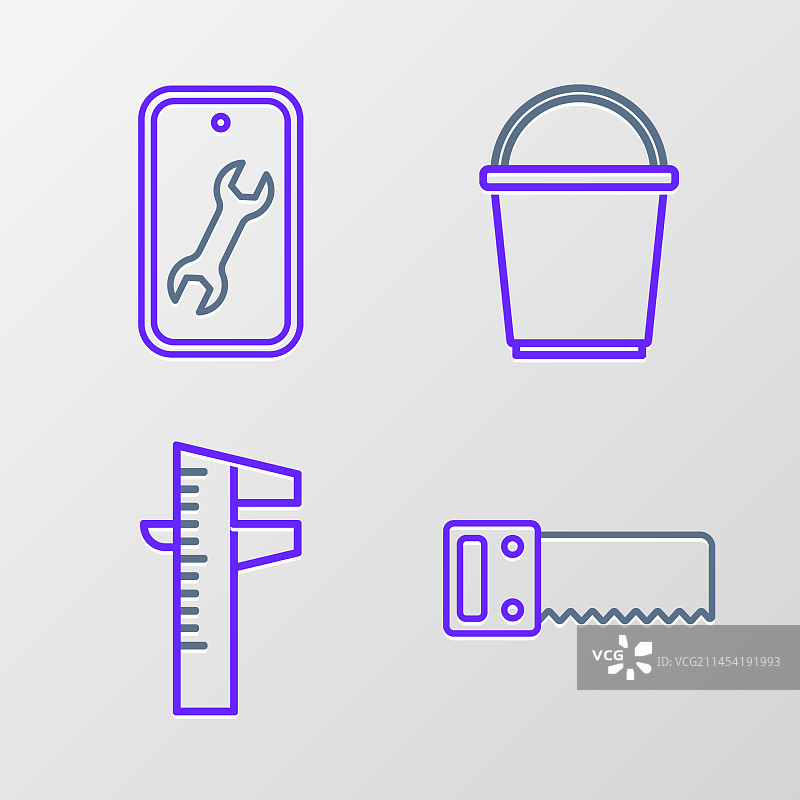 手锯、卡尺和刻度尺线条合集图片素材
