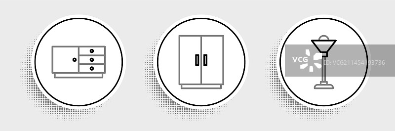 落地灯、抽屉柜和衣柜套装图片素材