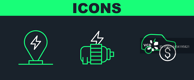 电动汽车充电停车价格线条图标图片素材