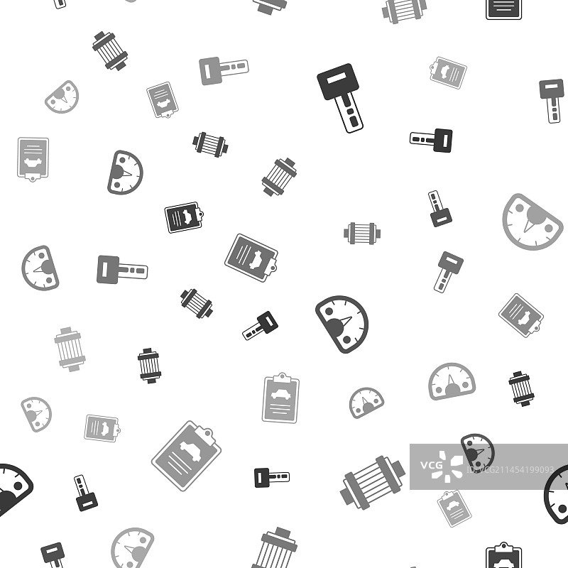 带有遥控器、空气滤清器和速度表的汽车钥匙图片素材