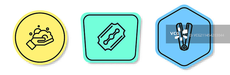 手上剃须泡沫刀片剃须刀的线条设置图片素材