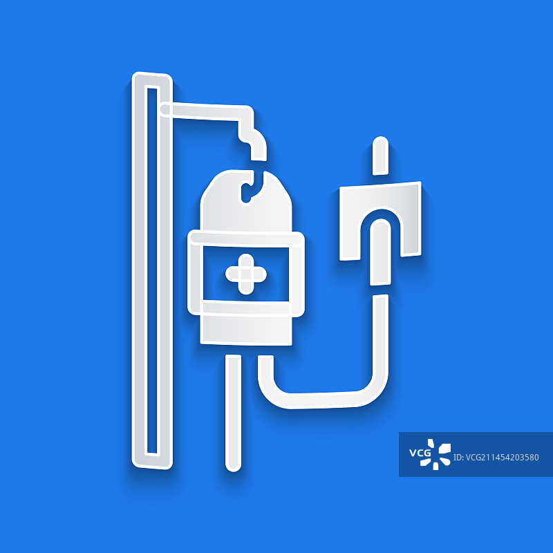 蓝色背景上的剪纸静脉输液袋图标图片素材
