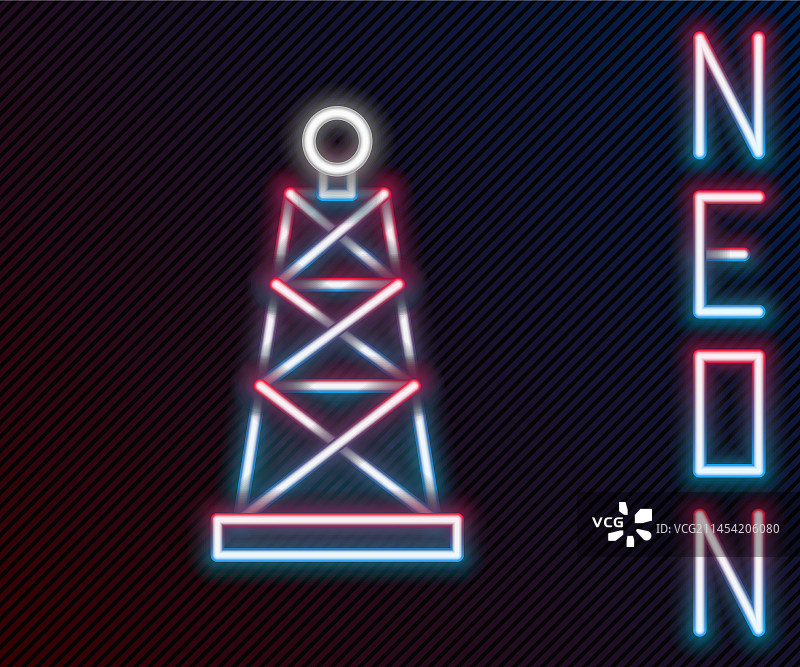 黑色背景发光霓虹线条钻井平台图标图片素材