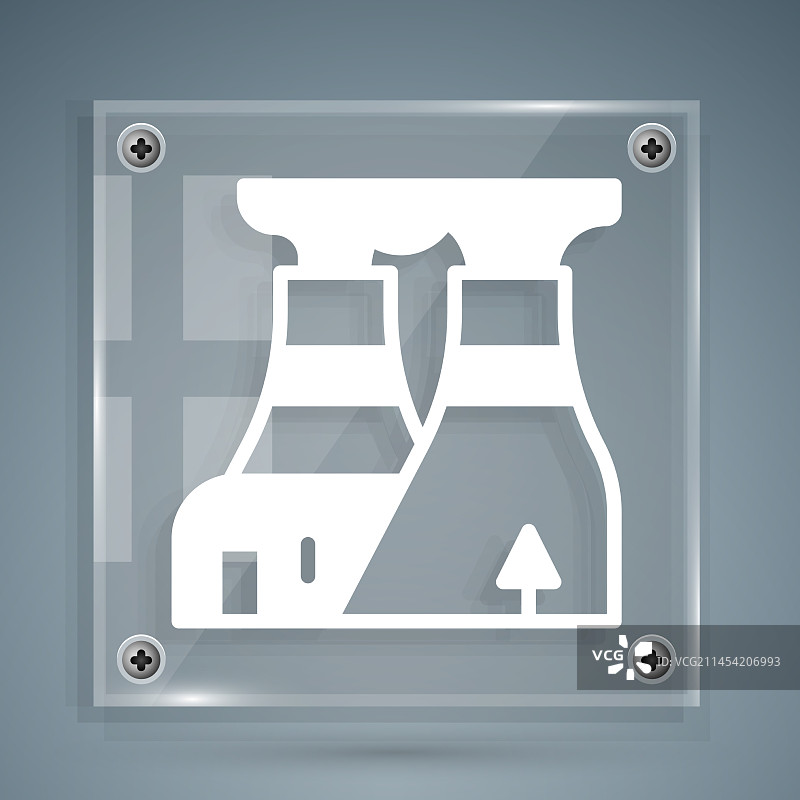 灰色背景上的白色核电站图标图片素材