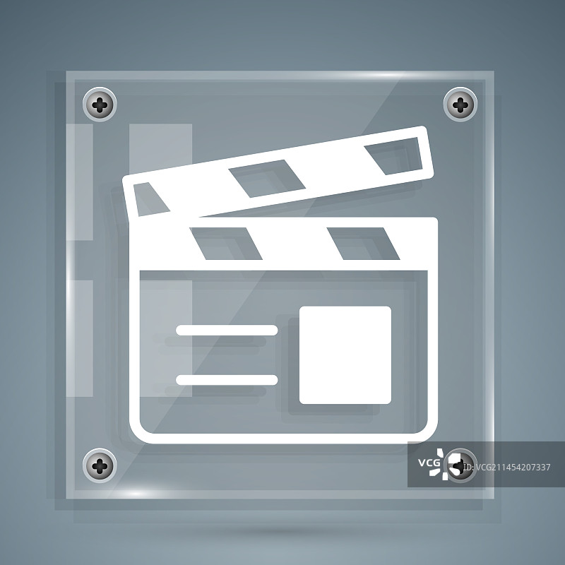 灰色背景上孤立的白色电影场记板图标图片素材