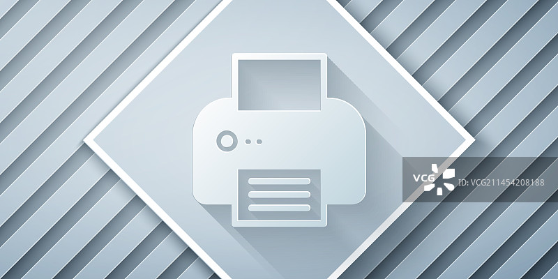 剪纸风格打印机图标，灰色背景图片素材