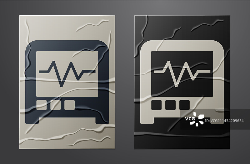 白色地震仪图标，褶皱纸背景图片素材