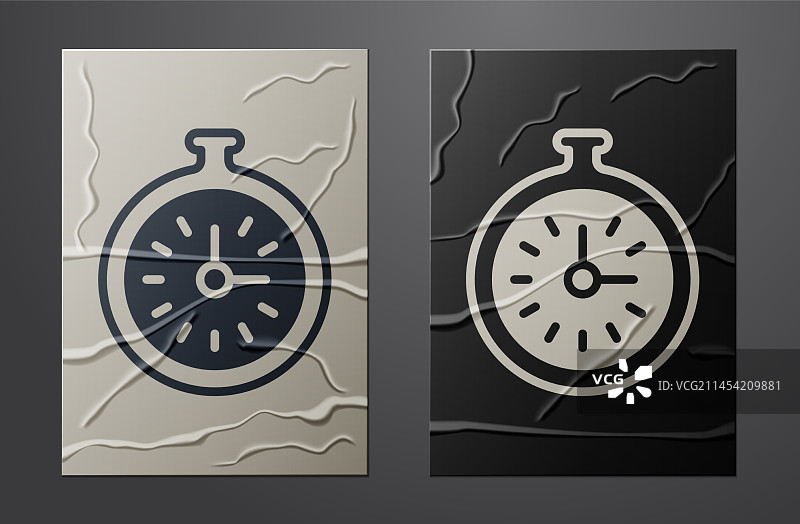 白色怀表图标，带褶皱背景图片素材