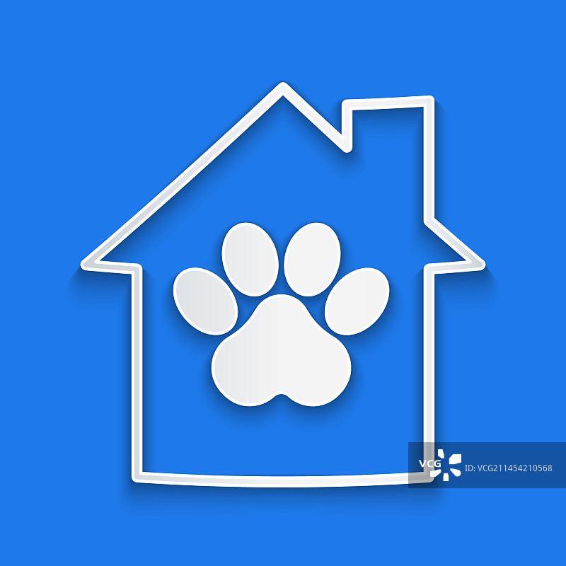 蓝色背景上的剪纸宠物屋图标图片素材