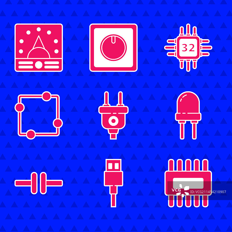 带处理器的电动插头USB电缆线套装图片素材