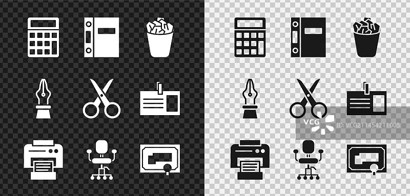 计算器、办公文件夹和垃圾桶图片素材