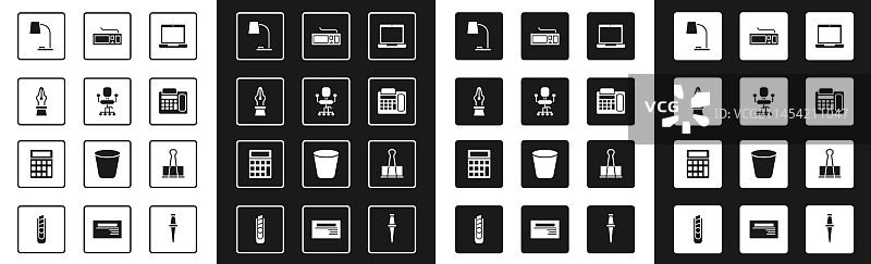笔记本电脑、办公椅、钢笔和书桌图片素材